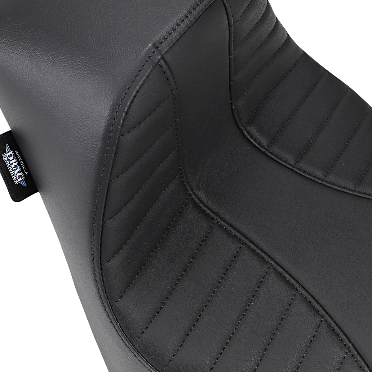 DRAG SPECIALTIES EZ-Solo Seat with Scorpion Stitch in vinyl for Harley FL/FX 2018-2022, shown from the side with detailed stitching