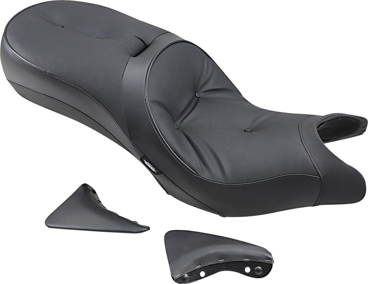 Black low-profile touring seat pillow for Victory motorcycles, manufactured by Drag Specialties Seats, for models 2010-2015.