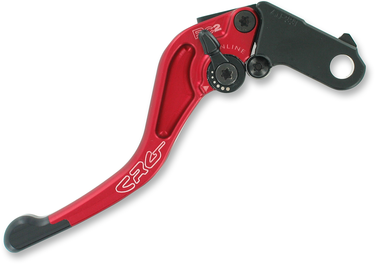 Red CRG RC2 Shorty Clutch Lever for motorcycle, showing a sleek, lightweight design with a textured grip.