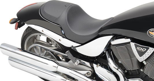 DRAG SPECIALTIES SEATS Predator Seat with carbon fiber finish and hammer design, motorcycle seat with sleek, sporty appearance.