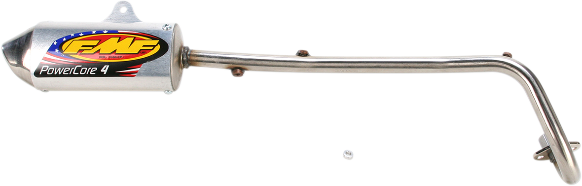 FMF Powercore 4 motorcycle exhaust system with polished metal finish and sleek design for high-performance riding.