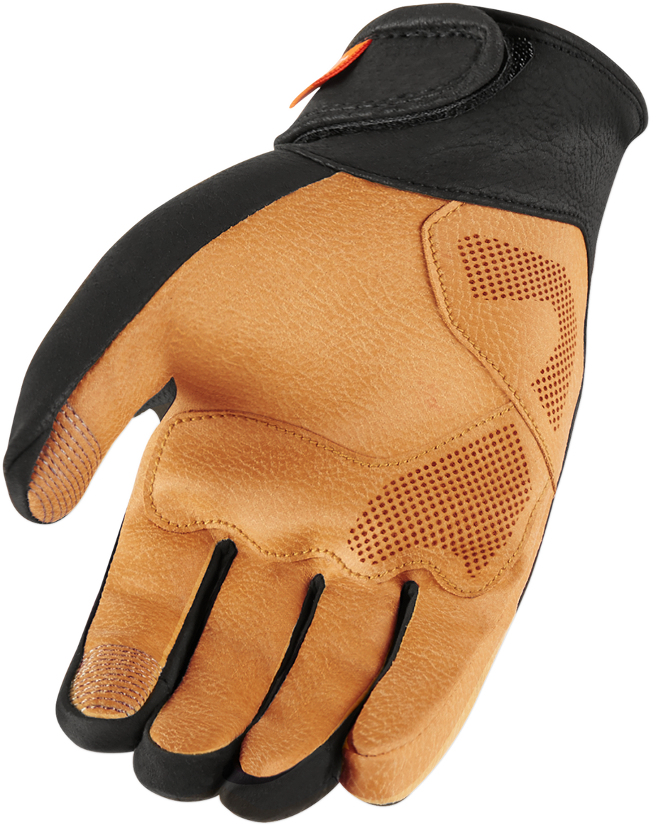ICON Nightbreed Black Gloves Size 3XL with Ax Laredo chassis and D3O knuckle inserts, showing the durable motorcycle glove design.