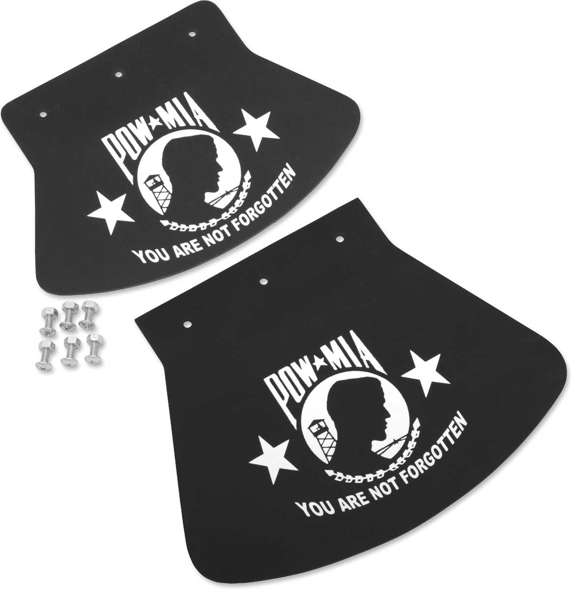 DRAG SPECIALTIES SEATS POW-MIA mud flap, 9.5 x 6.5 inches, featuring a detailed POW-MIA emblem for motorcycle or bike customization