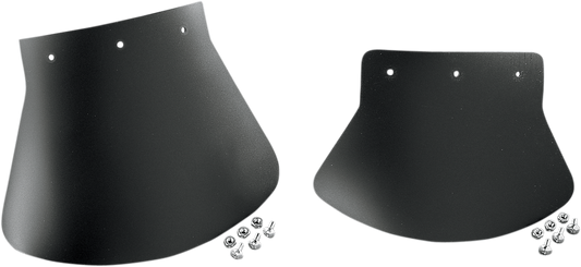 DRAG SPECIALTIES SEATS DS393702 plain mud flap, 9.5 inches wide and 6.5 inches high, designed for motorcycle protection.
