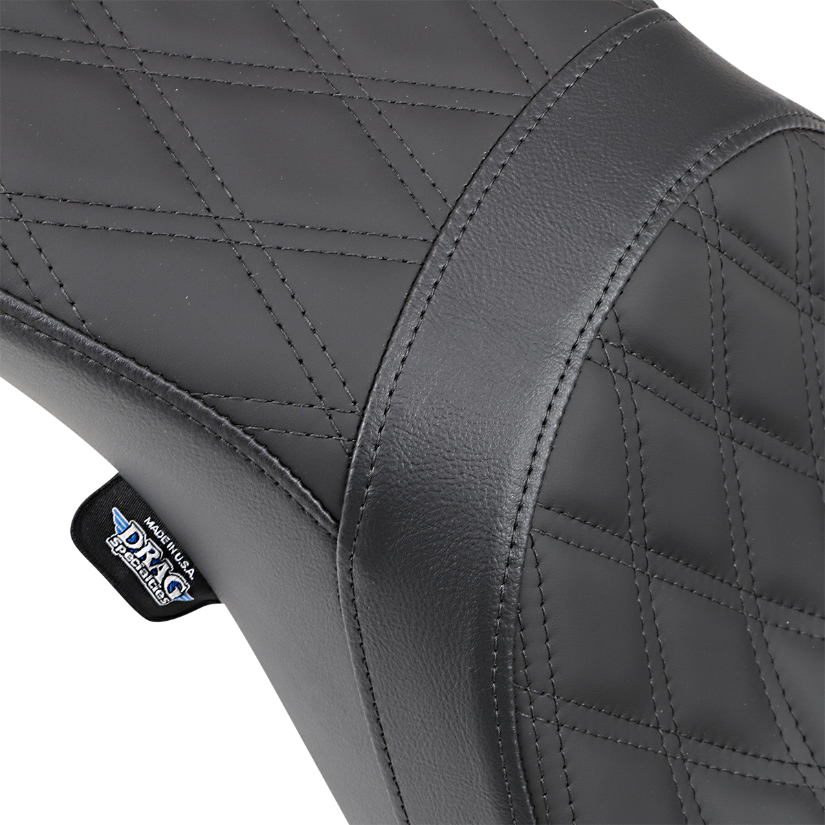 Black Drag Specialties Predator 2-up seat with double diamond pattern for Harley-Davidson FX/FL 2006-2017, featuring stylish leather upholstery.