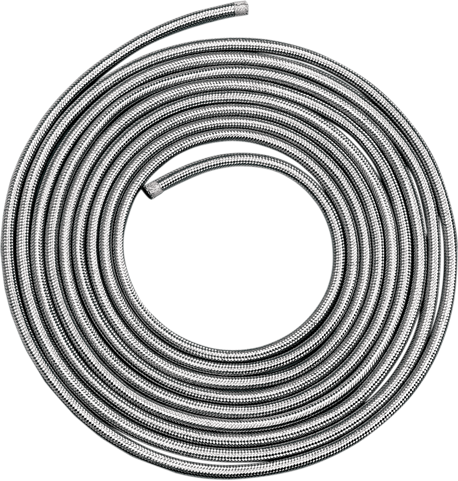 Drag Specialties braided stainless steel oil and fuel hose, 3/8 inch x 6 feet, with durable braided exterior for motorcycle applications.