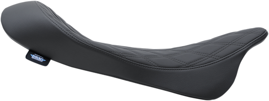 Drag Specialties Low Solo Seat with Double Diamond pattern for Harley FL, 2008-2023, featuring a sleek, comfortable design.