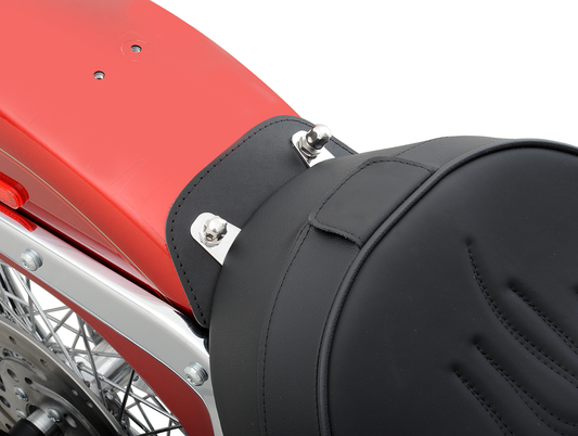Drag Specialties solo motorcycle seat with backrest for FLST models 2000-2017, featuring a smooth, comfortable design.