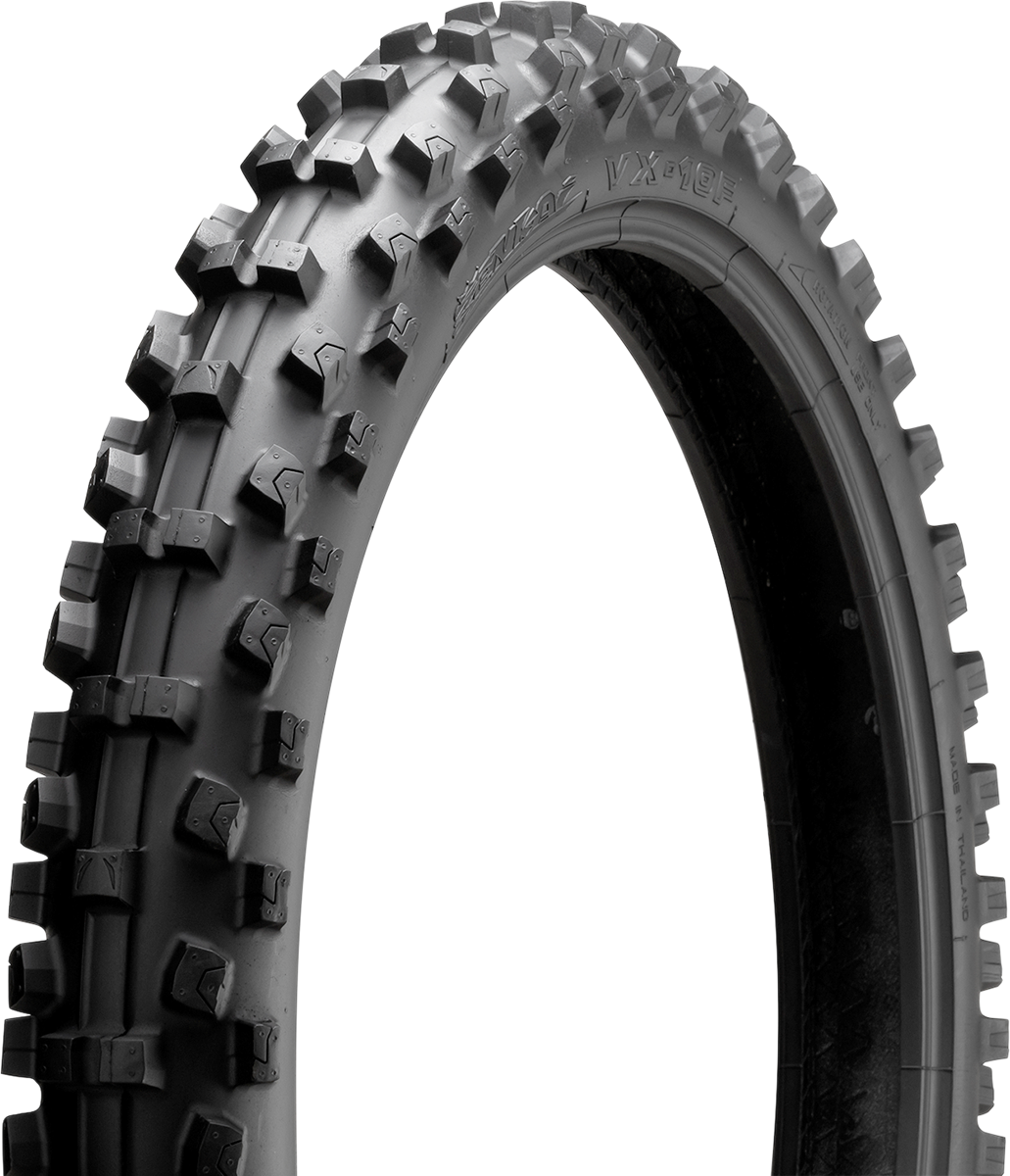 IRC VX-10 Mini Motocross front tire 60/100-12 for off-road performance, showing tread pattern and sidewall details.