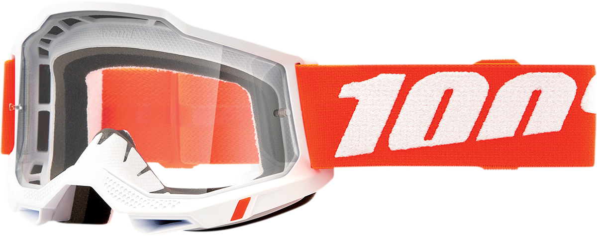 Bill's Exhausts 100% Accuri 2 Goggles in Sevastopol with clear lenses, showing the wrap-around design and adjustable strap.