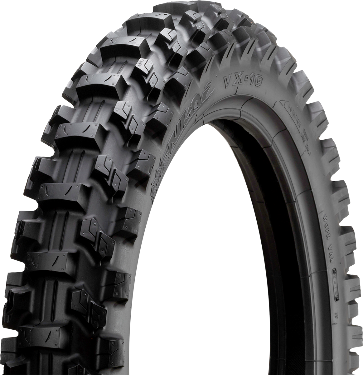 IRC VX-10 Mini Motocross Rear Tire 90/100-14 with 49M T10527 tread pattern on a motorcycle wheel