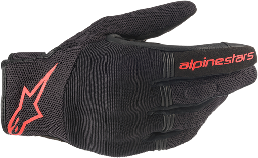 Alpinestars Copper Gloves in 2XL black and fluo red with protective padding and textured palms for motorcycle riding.