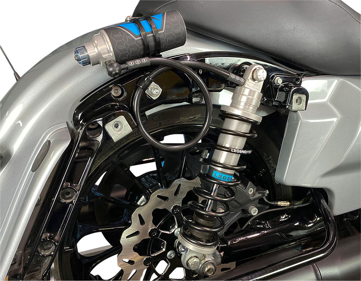 Legend Suspension Revo ARC remote reservoir shocks in clear finish for heavy-duty 13-inch applications, designed for off-road vehicles.