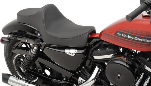Drag Specialties Predator III smooth seat for Harley XL '04-'22 motorcycle, with sleek design and padded comfort