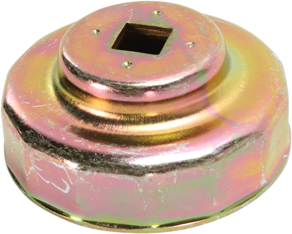 PARTS UNLIMITED oil filter wrench, 74mm size, designed for BMW L99-04191, shown gripping a vehicle's oil filter.