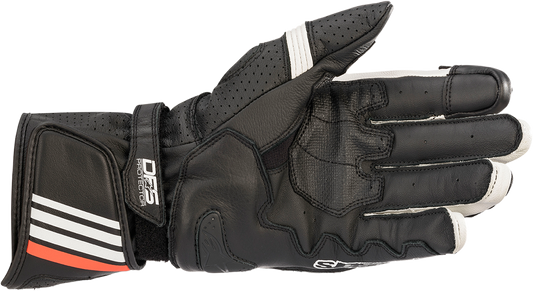 Alpinestars GP Plus R v2 motorcycle gloves in black and white, high-performance design with impact protection, size 3XL.