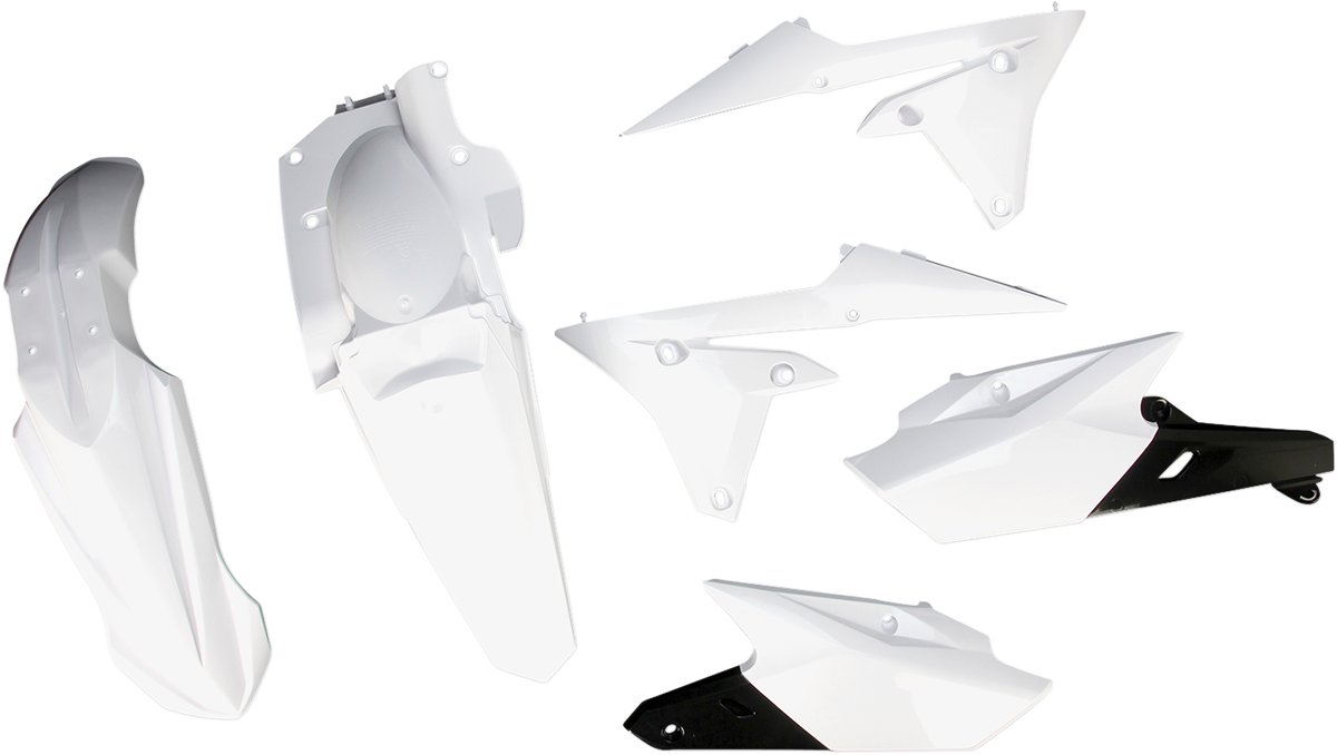 A white Acerbis standard replacement body kit for motorcycles, showing the sleek design and fitment details of the body panels.