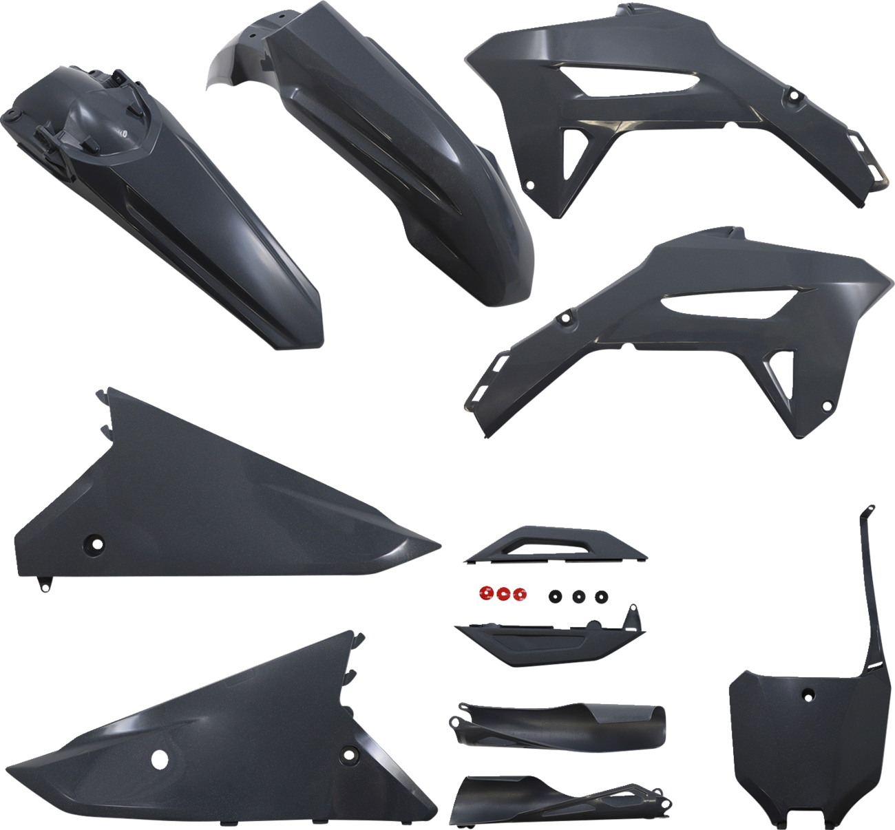 A gray metallic Acerbis full replacement body kit for Honda CRF250R 2022-2023 and CRF450R 2021-2023 motocross bikes.