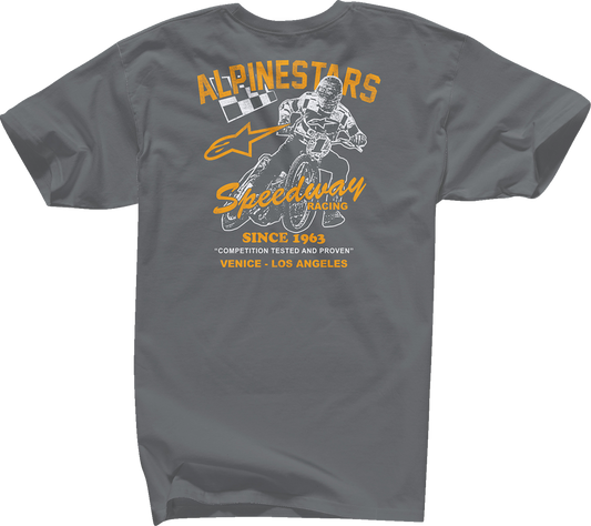 Charcoal ALPINESTARS Speedway T-Shirt in XL size, featuring the brand logo on the front, displayed on a plain background.
