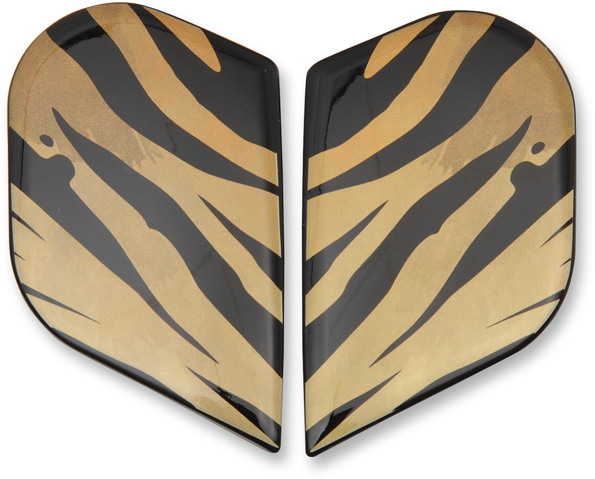 ICON Alliance GT™ helmet side plates in Shaguar color, featuring detailed design and branding, compatible with helmet parts.