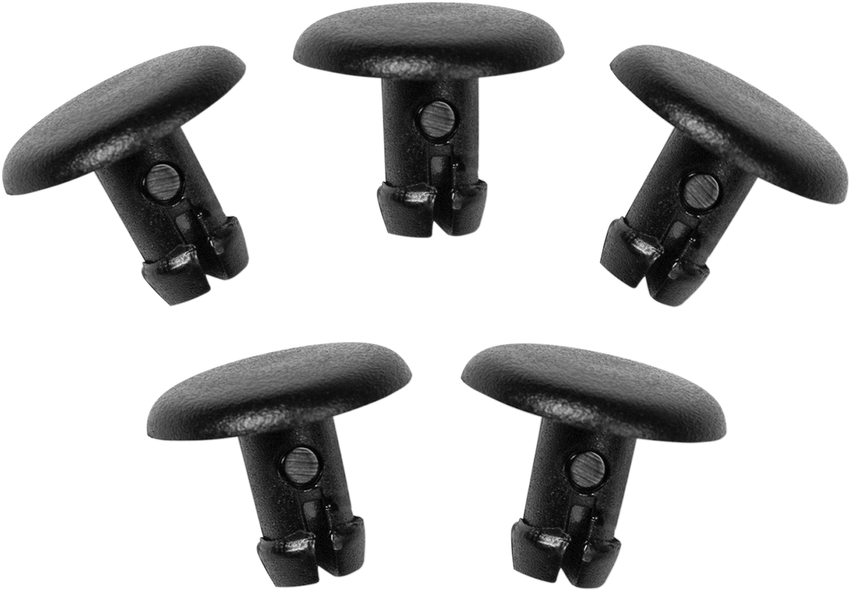 Set of five ICON Stryker™ vest rivets for jackets by Bill's Exhausts, shown in a close-up image of the rivets on a jacket.