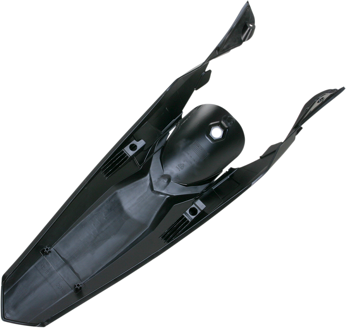 Acerbis black rear fender for motorcycle, body part with mounting points, designed for durability and style.