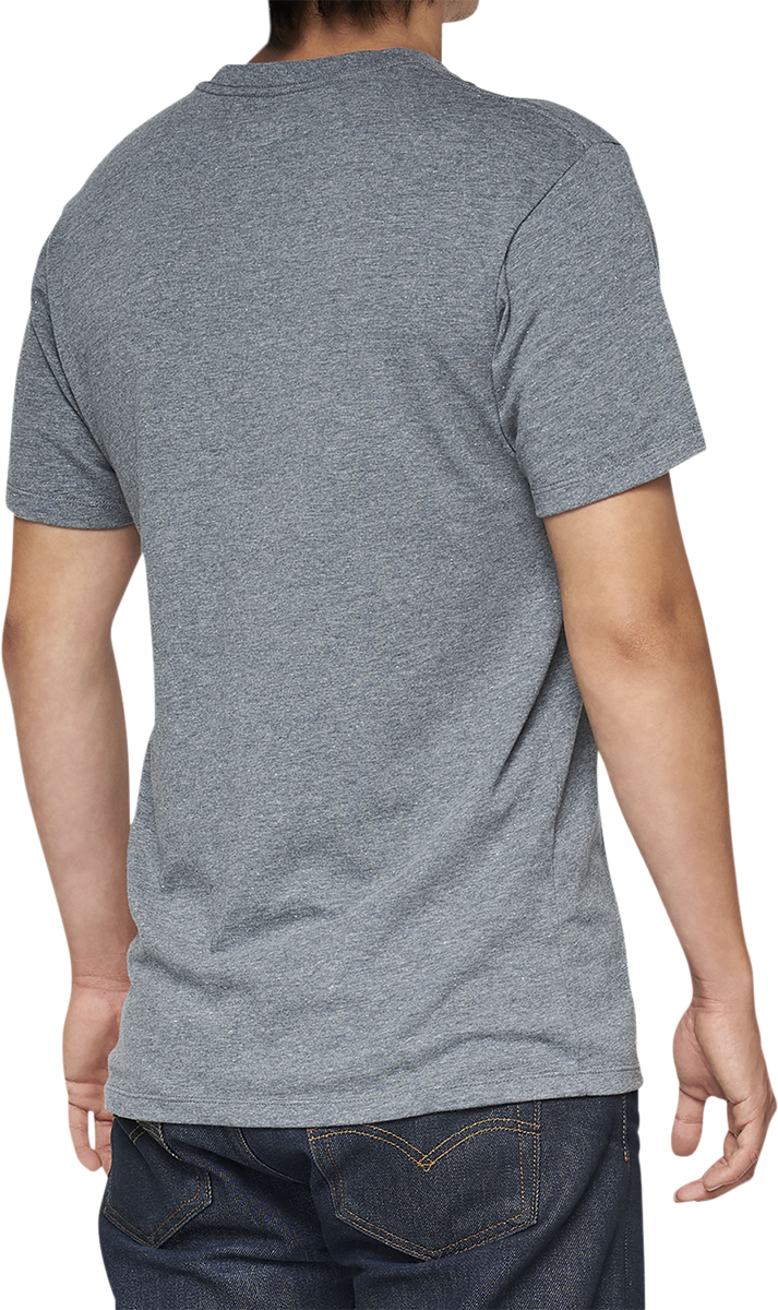 Bill's Exhausts 100% Bilto Heather Gray T-Shirt, small size, front view showing the casual fit and fabric texture.