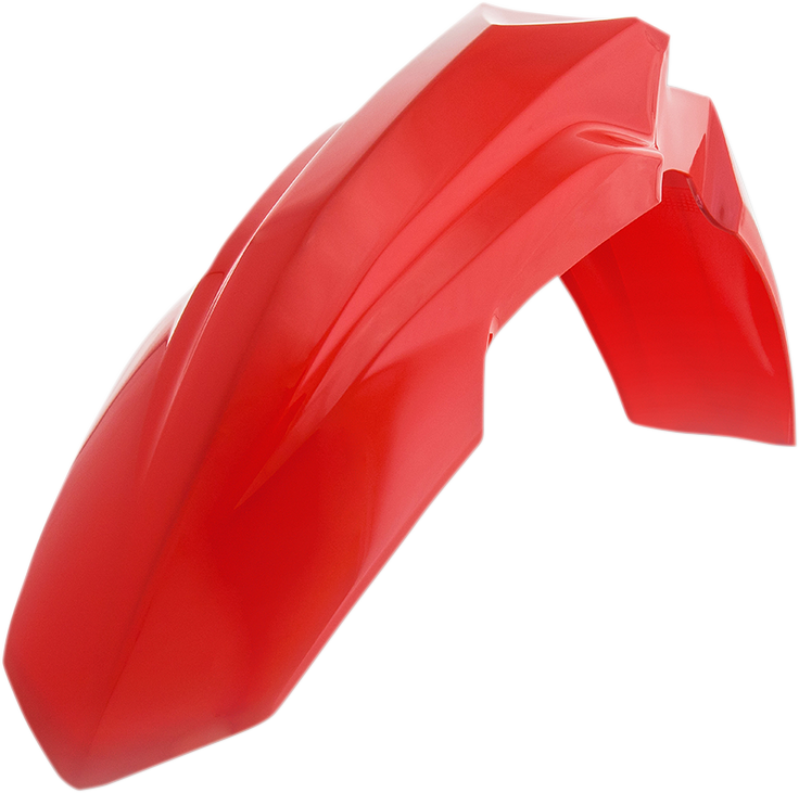 Red ACERBIS front fender for motorcycle, designed for durable body protection, shown in the product image.