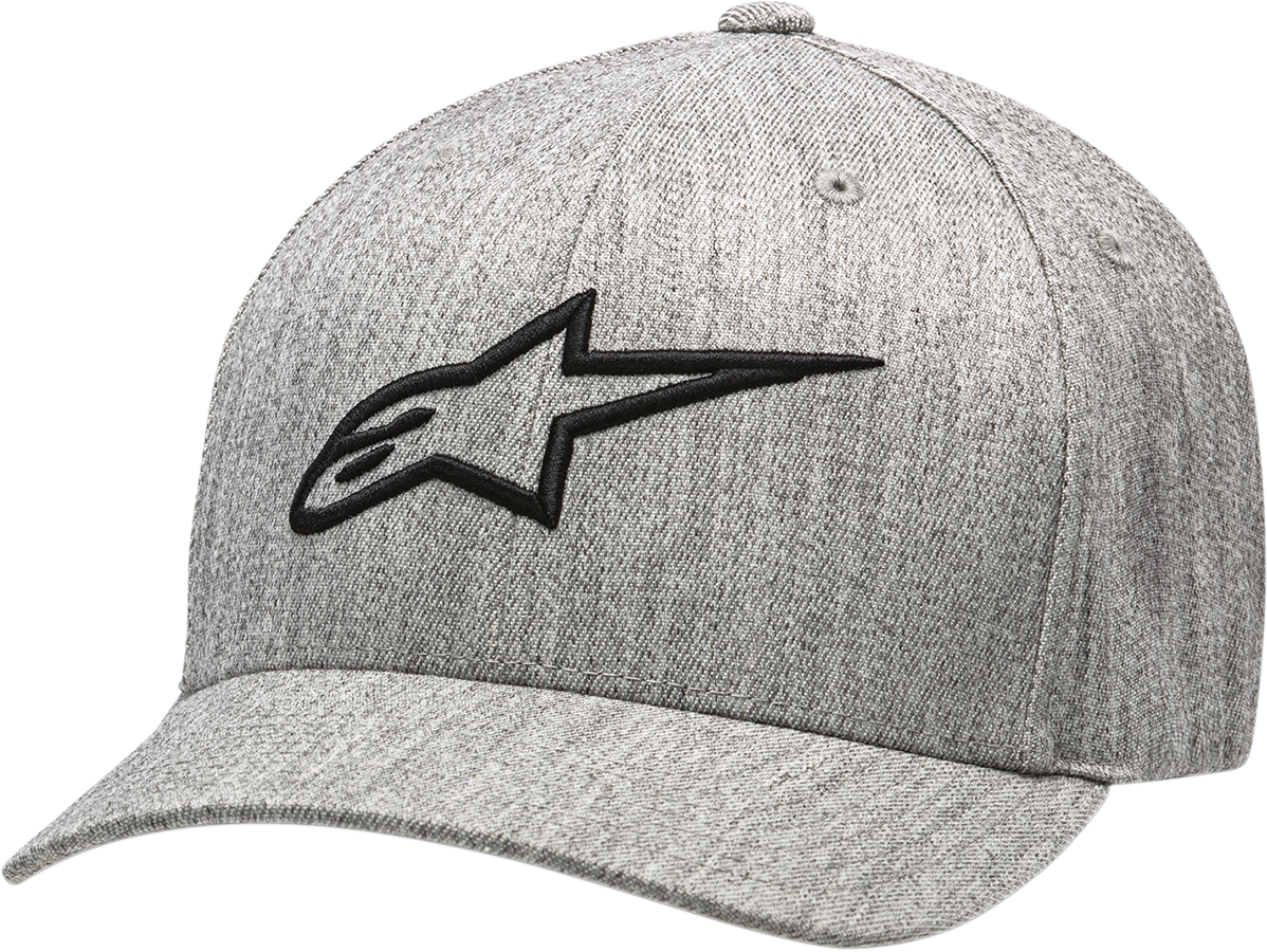 Heather gray and black Ageless Curve hat by Alpinestars, small/medium size, featuring a protective gear style design.