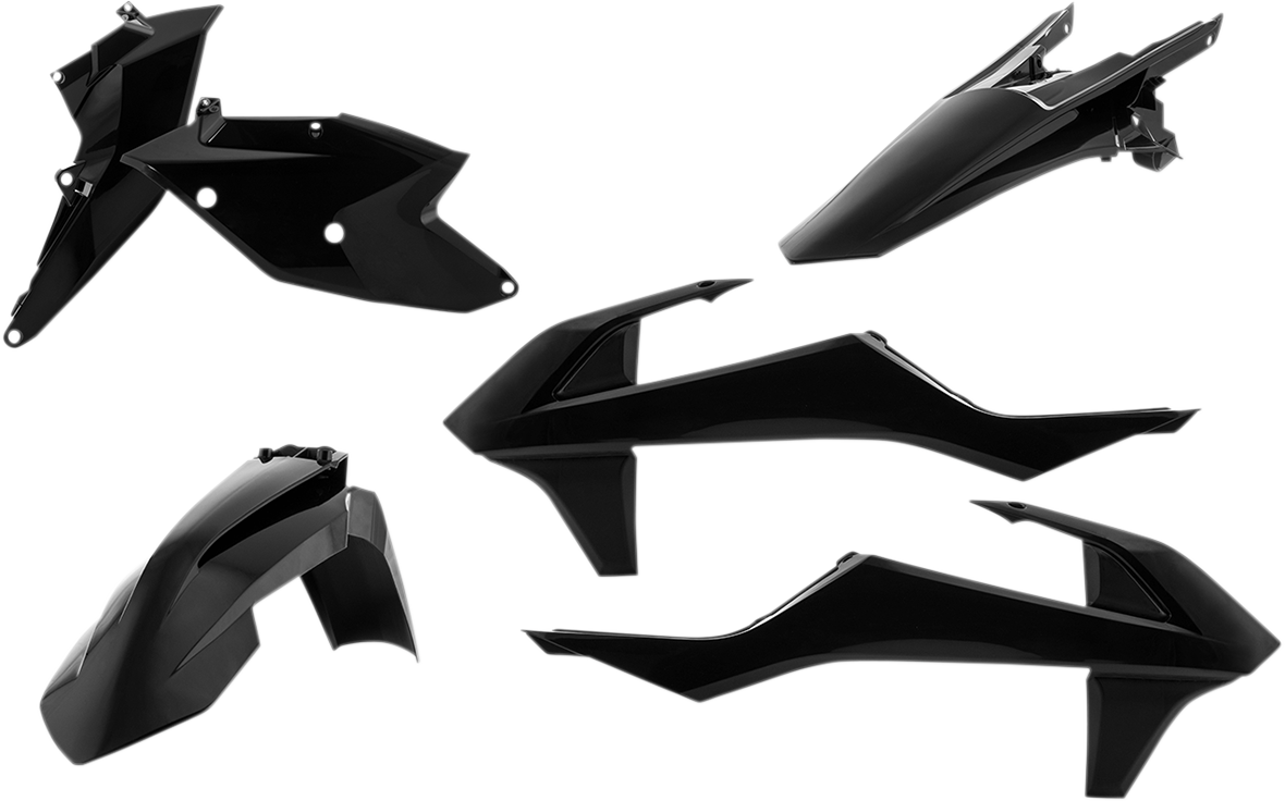 A black Acerbis standard replacement body kit for motorcycles, featuring sleek body panels designed for durability and style.