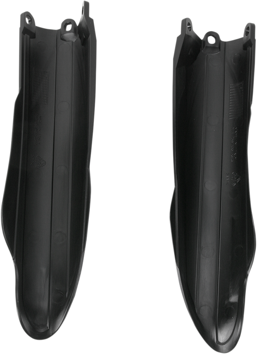 A set of black Acerbis lower fork covers for motorcycle suspension, designed to fit and protect the fork bodies.