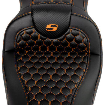 Bill's Exhausts SADDLEMEN RoadSofa™ seat in honeycomb orange stitch, without backrest, for FLH/FLT 2008-2023 motorcycles