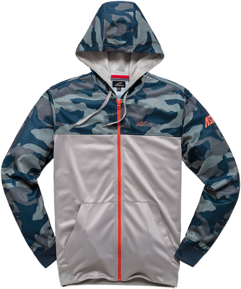 Alpinestars Reckon Zip Hoodie in navy camo, XL size, featuring a front zipper and casual hoodie style.