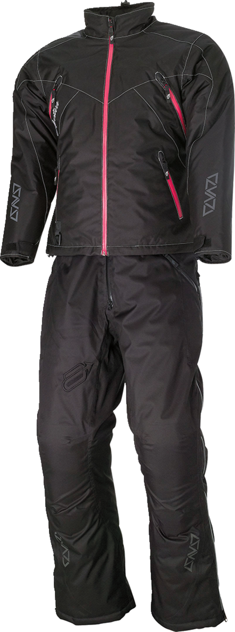 Black and pink ARCTIVA Women's Pivot 6 jacket from Bill's Exhausts, shown in XS size, with front view and zipper details.