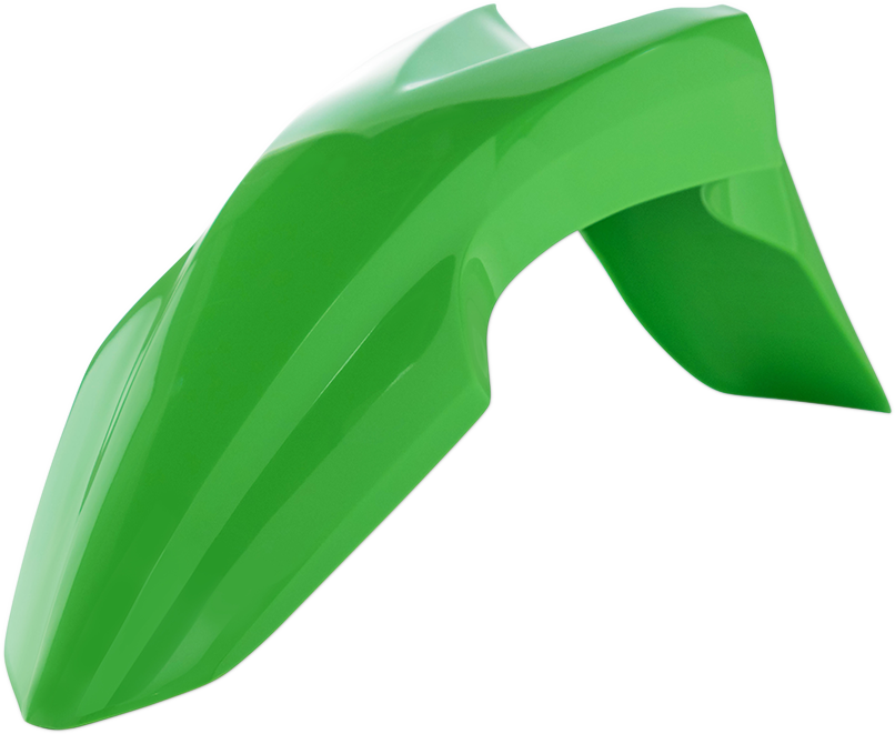 Green Acerbis front fender for KLX 110 L R 2010-2022, motorcycle body part, shown on a white background.