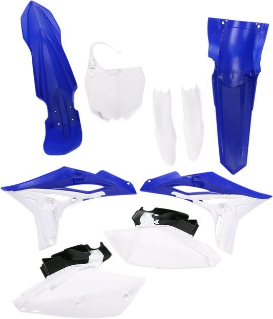Acerbis blue full replacement body kit for motorcycles, featuring sleek panels and aerodynamic design, installed on a bike.