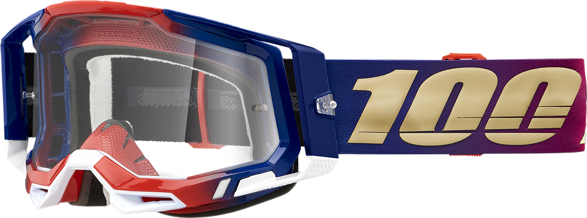 Bill's Exhausts Racecraft 2 Goggles United clear lens, lightweight racing goggles with adjustable strap for motocross or motorsport use.
