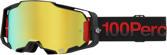 Bill's Exhausts 100% Armega Tzar Goggles with gold mirror lenses, featuring a sleek design and adjustable strap.