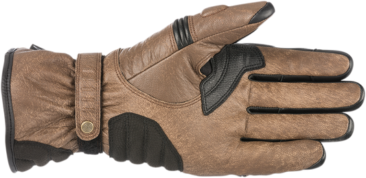 Alpinestars Café Divine Drystar leather gloves in brown and black, 3XL, with reinforced knuckles and textured palm for motorcycle riding.