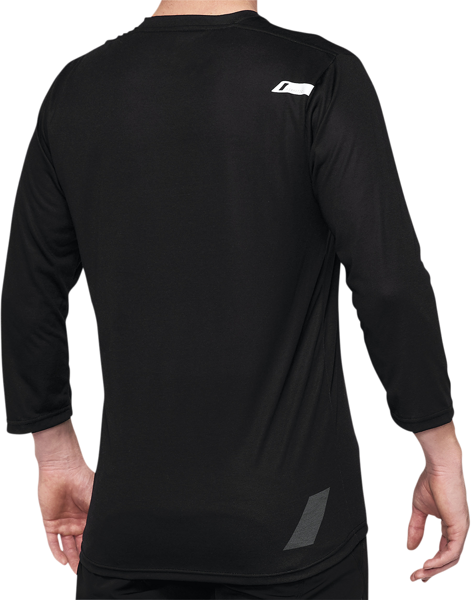 Black 100% Airmatic 3/4 sleeve jersey by Bill's Exhausts, medium size, showing lightweight fabric and sporty design.