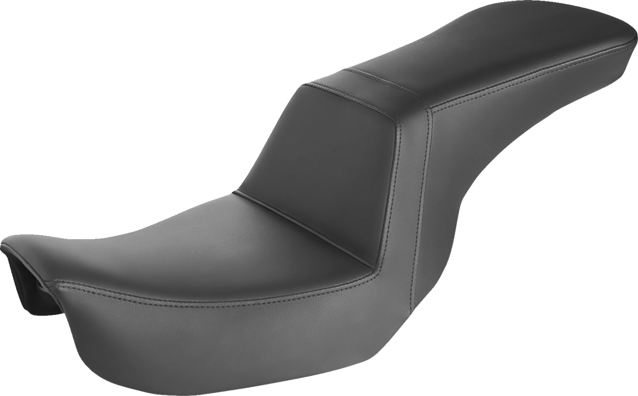 Black Saddlemens Step-Up Seat for Dyna motorcycles, smooth finish, designed for comfortable riding.