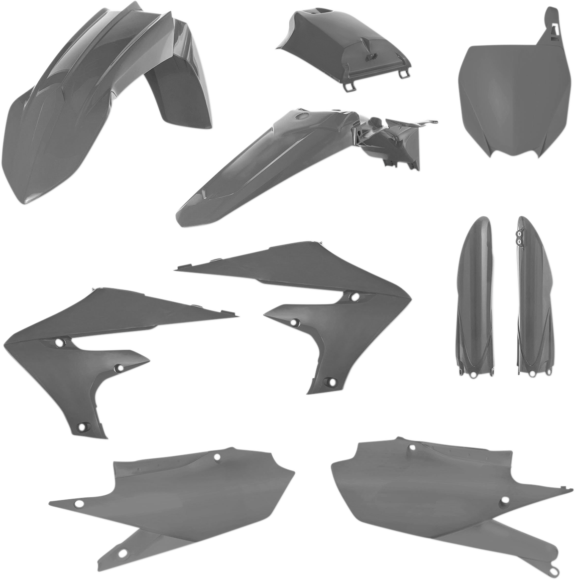 Gray Acerbis full replacement body kit for motorcycle, featuring sleek, durable body panels with precise fit and design.