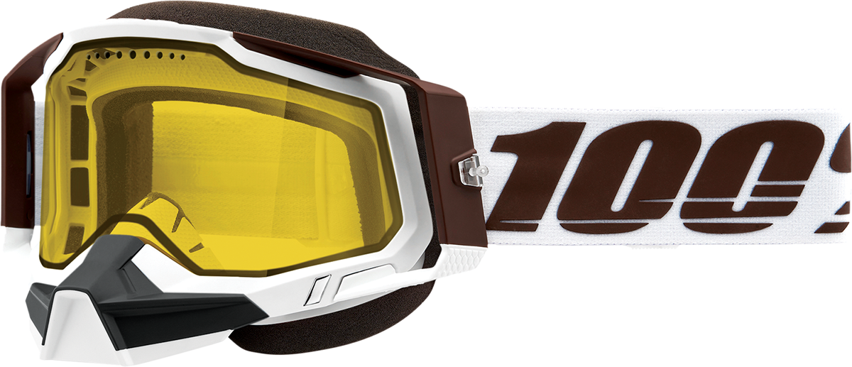 Bill's Exhausts 100% Racecraft 2 Snow Goggles in yellow with tinted lenses for snow sports and winter outdoor activities.