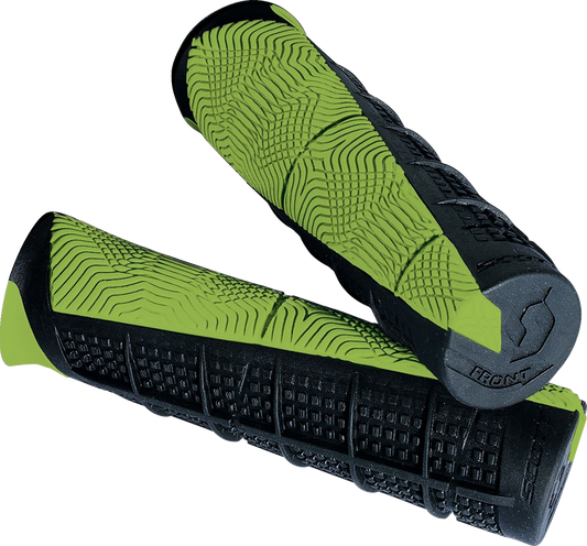 Scott Deuce ATV grips in black and green, featuring textured rubber for a secure handhold, designed for ATV handlebar control.