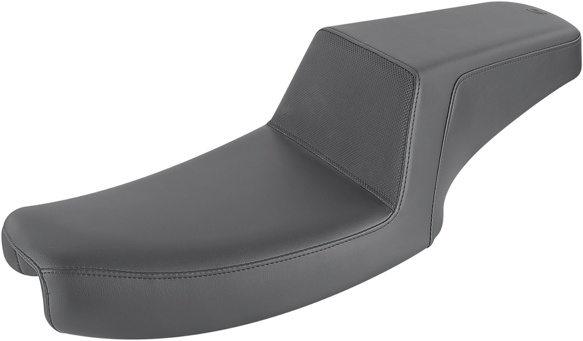 Black SADDLEMEN Step-Up Seat with gripper surface for FXD motorcycles by Bill's Exhausts, designed for comfort and style.