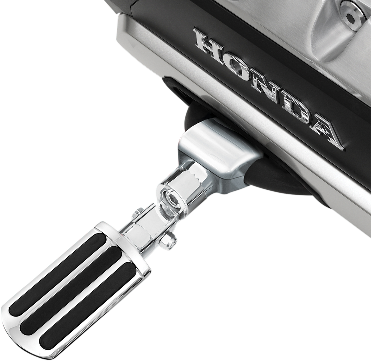 Bill's Exhausts Show Chrome Highway Rail Pegs for GL1800 motorcycle, engine-mounted chrome highway foot pegs with mounting hardware