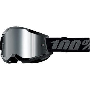 Bill's Exhausts Strata 2 Junior goggles in black with silver mirror lens, showing the sleek, curved design and adjustable strap.
