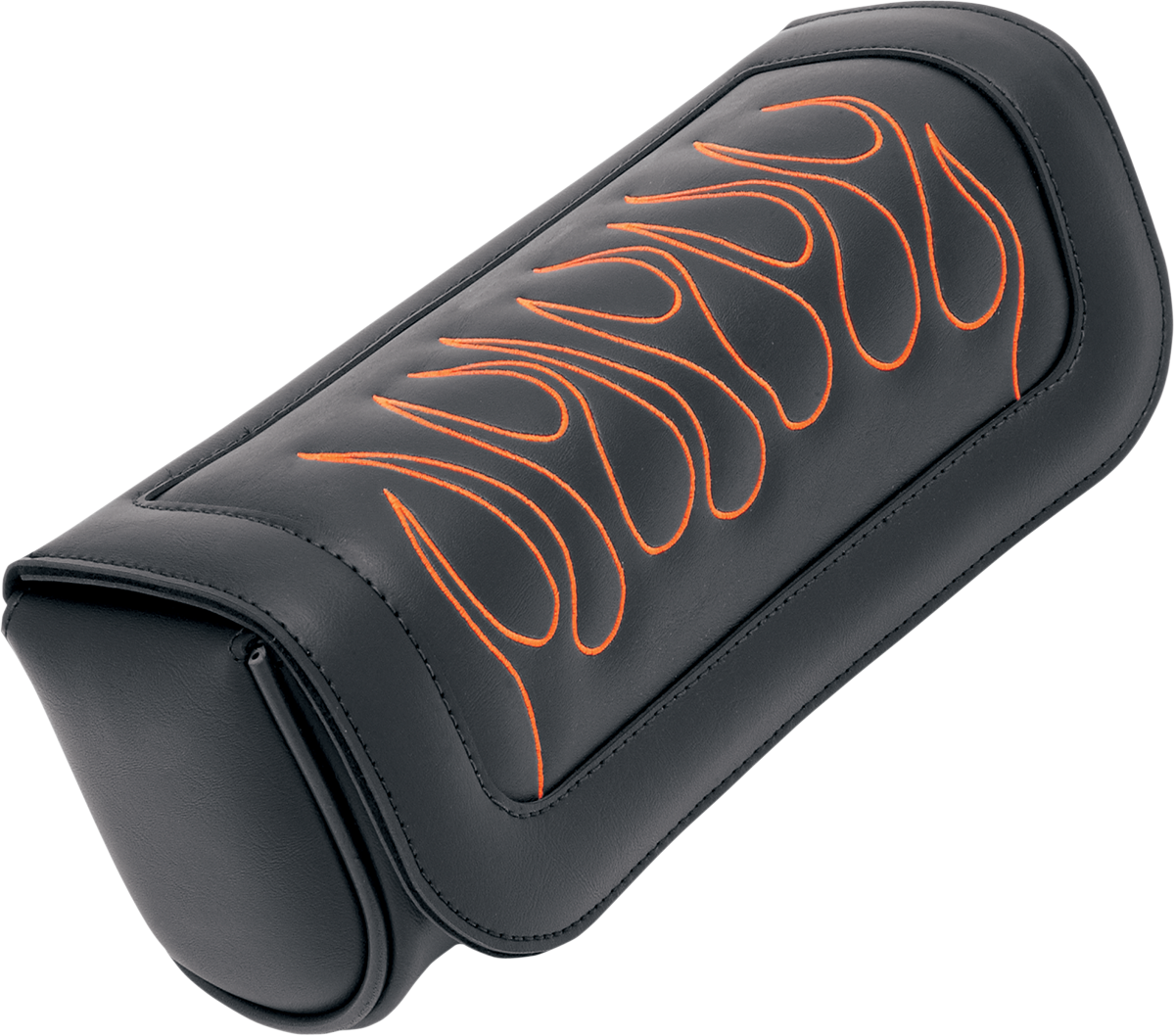 Orange Saddlemens Tool Pouch by Bill's Exhausts, designed for motorcycle seats, featuring flame design and durable material.