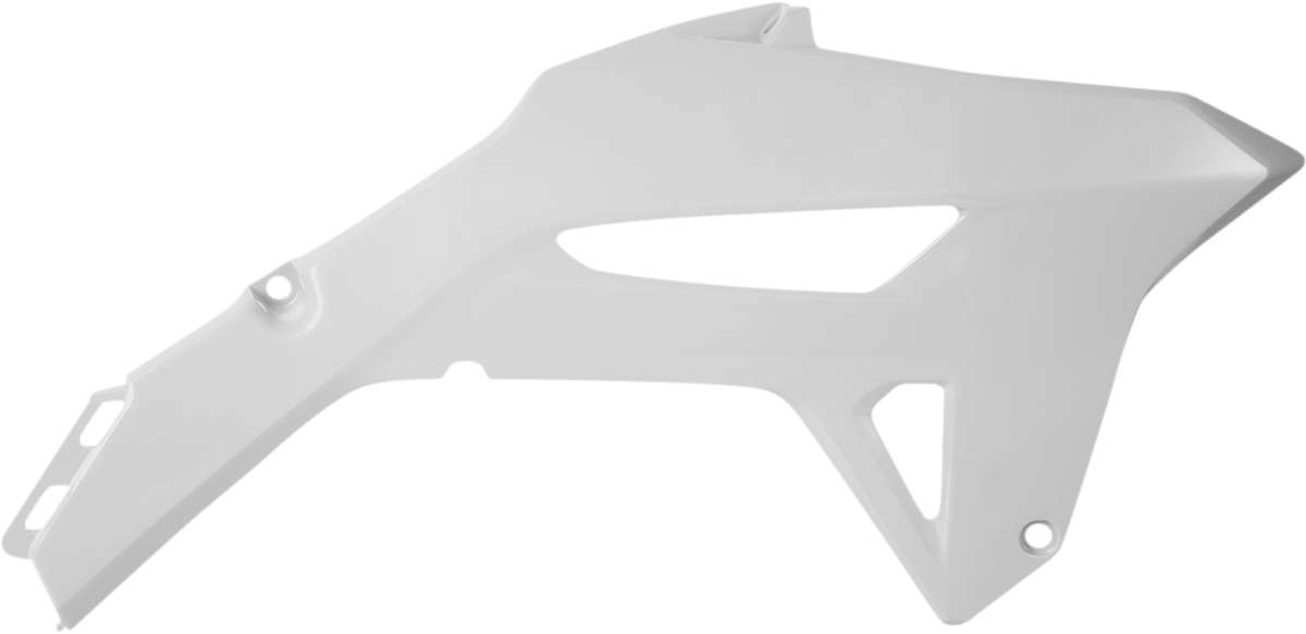 White Acerbis radiator shroud for motorcycle body protection, designed for optimal fit and durability.