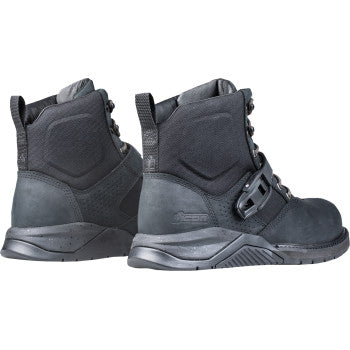 Black ICON Superduty6 safety toe boots in US size 8.5 with sturdy construction and safety features, shown from the side view.